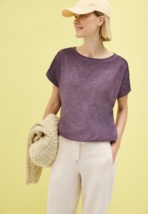 Cecil T-shirt met knoopdetails op de schouder - Foto 6