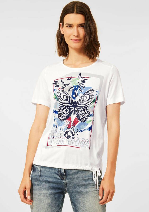 CECIL T-shirt met all over print wit rood blauw