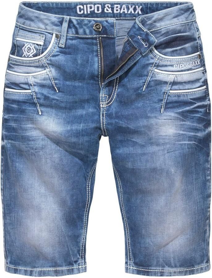 Cipo & Baxx Bermuda in denim en met markante zakken - Foto 4