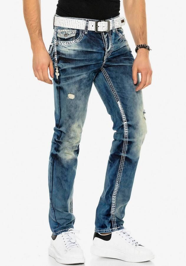Cipo & Baxx Straight jeans met destroyed effect en veel details