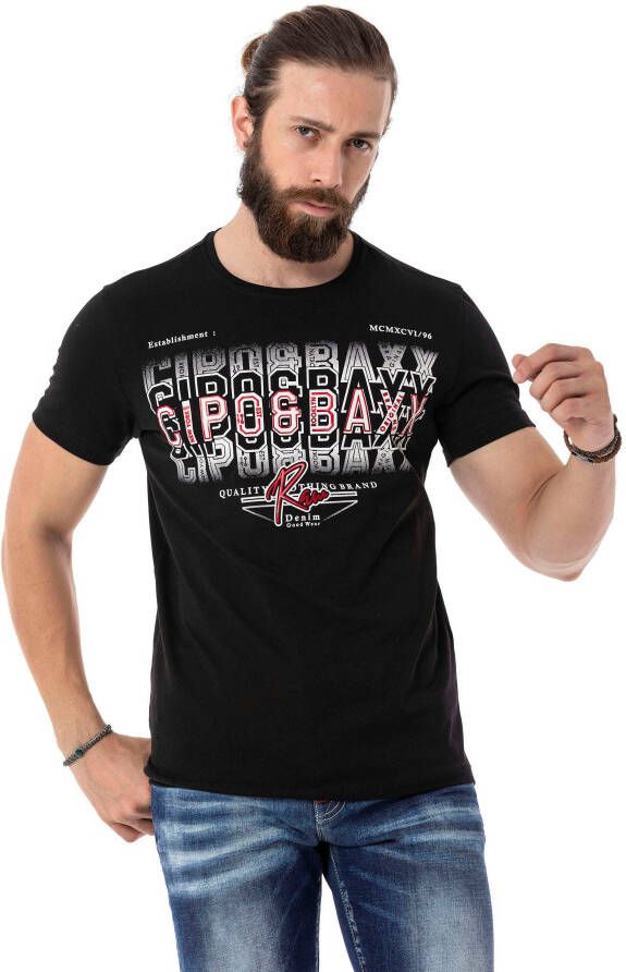 Cipo & Baxx Shirt met ronde hals met logo-frontprint