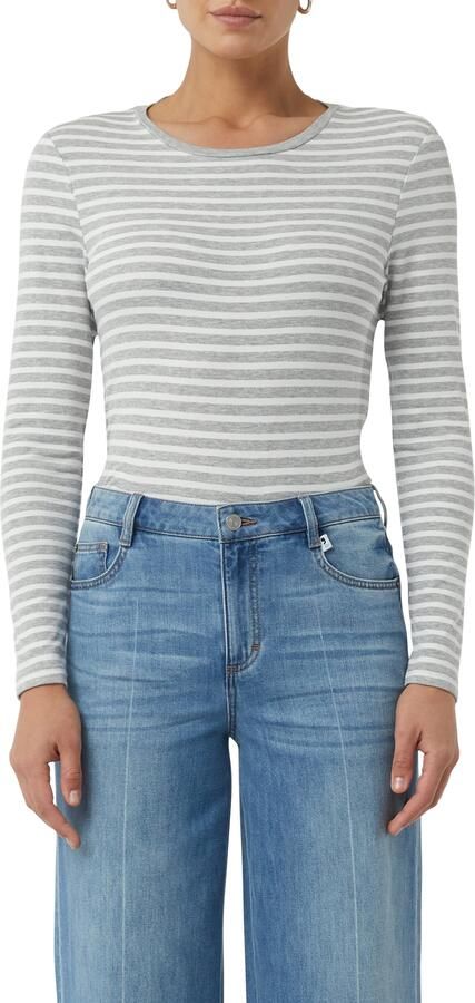 Comma casual identity Shirt met lange mouwen gestreept figuuraccentuerend casual ronde hals - Foto 7