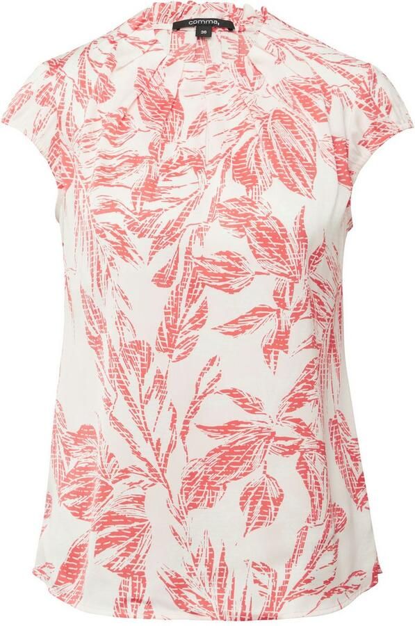 Comma Blouse met korte mouwen met all-over print en gerimpelde halslijn