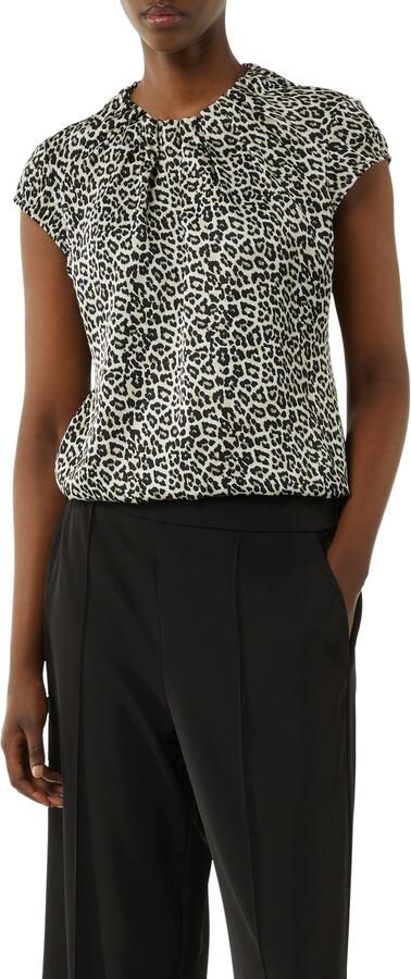 Comma Blouse met korte mouwen met plooien en dierenprint - Foto 7