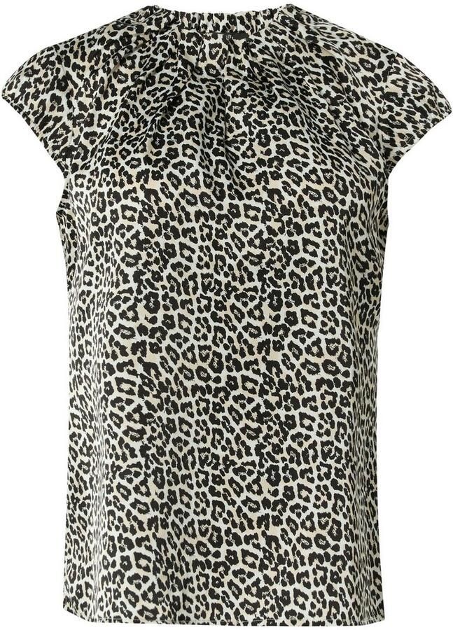 Comma Blouse met korte mouwen met plooien en dierenprint - Foto 4