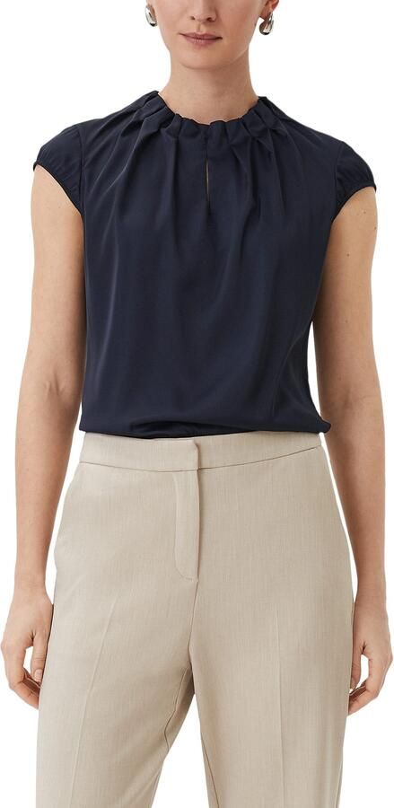 Comma Satijnen blouse met rimpeling aan de hals