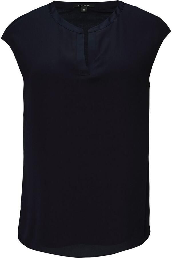 Comma Shirt met gespleten ronde hals satijn-look