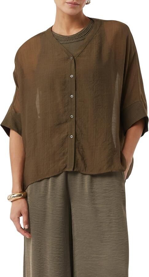 Comma Shirtblouse in transparante look en met knoopsluiting - Foto 4