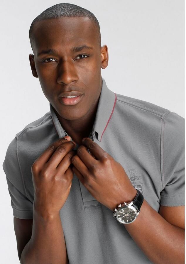 DELMAO Poloshirt Korte mouwen met ribgebreide chetten polokraag - Foto 3