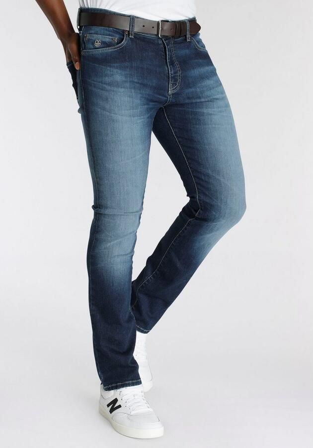 DELMAO Stretch jeans Reed rechte pijpsnit used-look-wassing lage taillehoogte - Foto 4