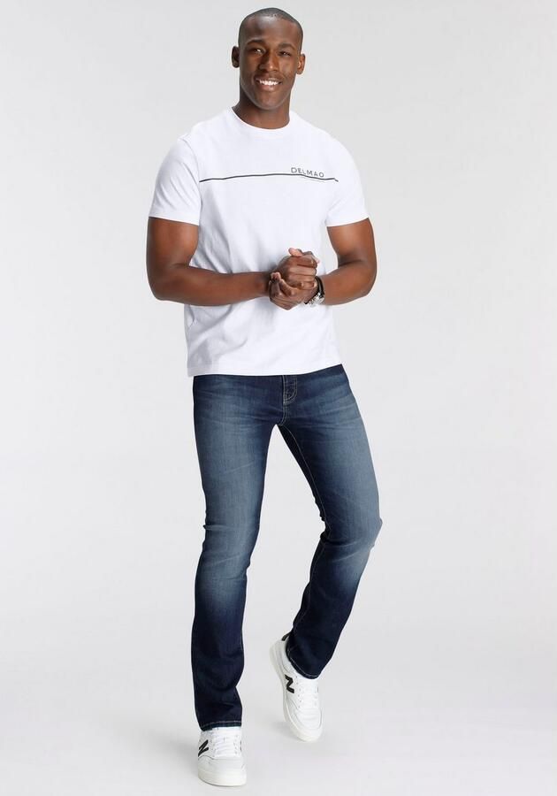 DELMAO Stretch jeans Reed rechte pijpsnit used-look-wassing lage taillehoogte - Foto 6