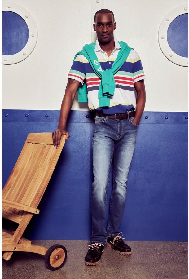 DELMAO Stretch jeans Reed rechte pijpsnit used-look-wassing lage taillehoogte - Foto 7