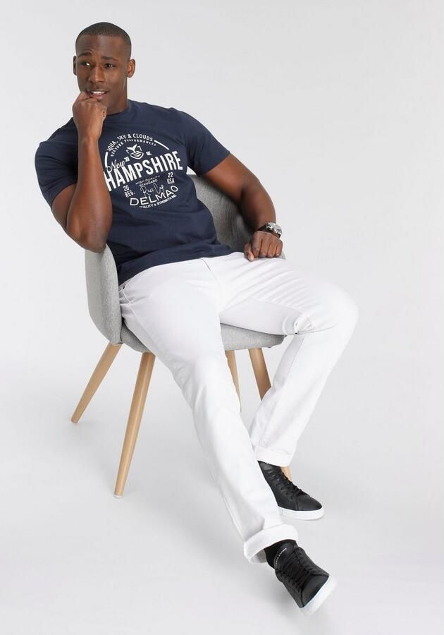 DELMAO Stretch jeans Reed rechte pijpsnit used-look-wassing lage taillehoogte - Foto 4