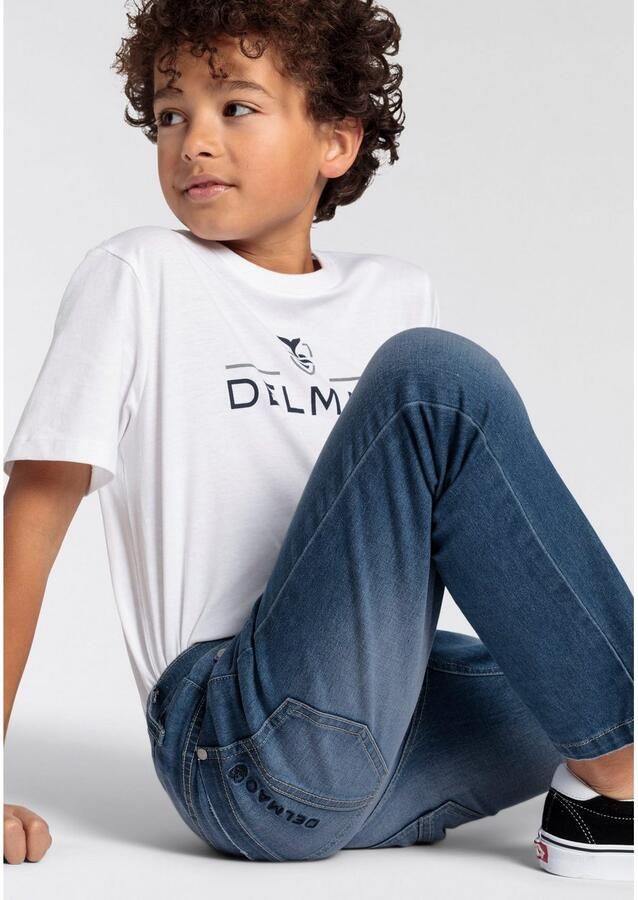 DELMAO Stretch jeans Straight-fit jeans for boys elastisch materiaal used-look-wassing lage taille