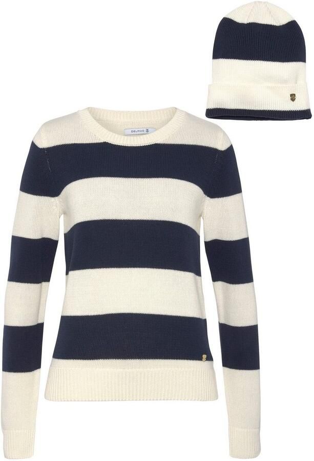 DELMAO Trui met ronde hals met bijpassende muts en blokstrepen (set 2-delig Trui + muts) - Foto 10