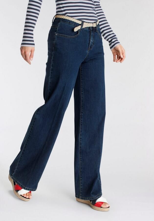 DELMAO Wijde jeans comfortabele pasvorm normale taille met contrasterende details (set 2-delig Met riem) - Foto 3