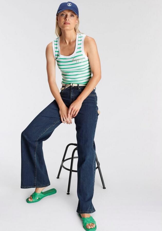 DELMAO Wijde jeans comfortabele pasvorm normale taille met contrasterende details (set 2-delig Met riem) - Foto 5