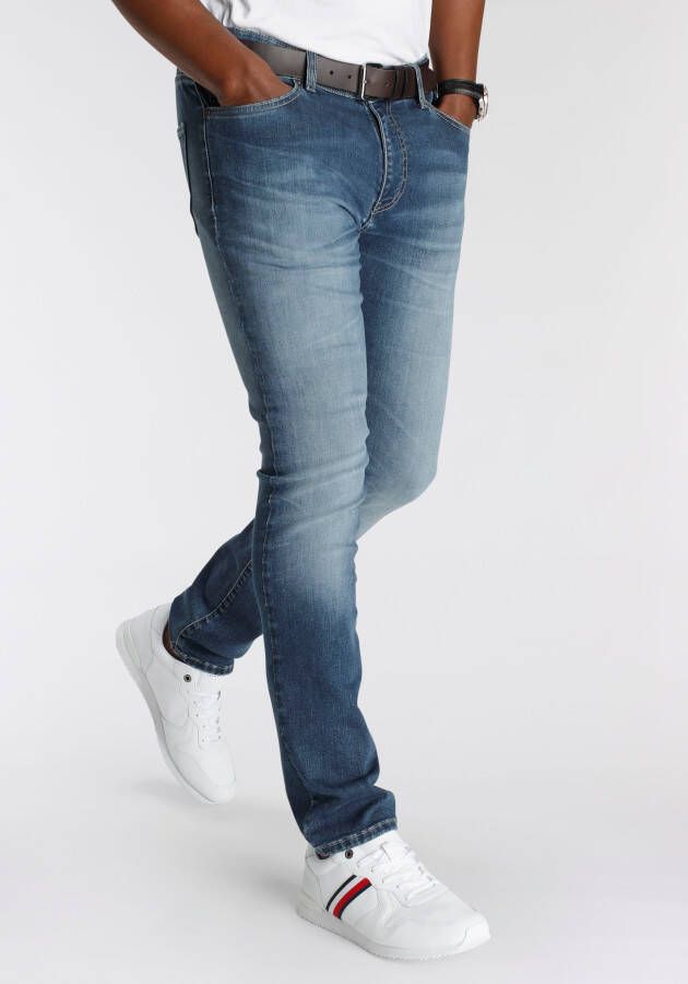 DELMAO Stretch jeans "Reed" rechte pijpsnit used-look-wassing lage taillehoogte