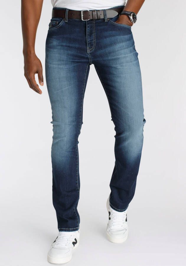 DELMAO Stretch jeans "Reed" rechte pijpsnit used-look-wassing lage taillehoogte