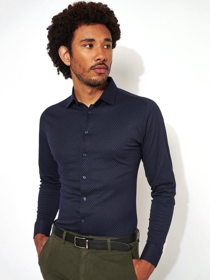 Desoto Businessoverhemd Jersey overhemd Casual Kent lange mouw Flexibele stretch met minimale print Kentkraag - Foto 5