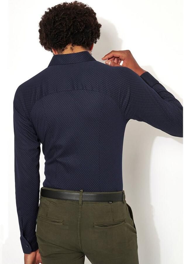 Desoto Businessoverhemd Jersey overhemd Casual Kent lange mouw Flexibele stretch met minimale print Kentkraag - Foto 4