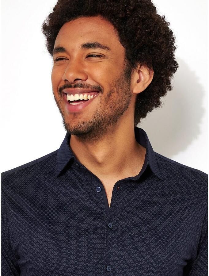 Desoto Businessoverhemd Jersey overhemd Casual Kent lange mouw Flexibele stretch met minimale print Kentkraag
