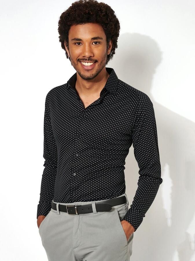 Desoto Businessoverhemd Jersey overhemd Casual Kent lange mouw Flexibele stretch met minimale print Kentkraag - Foto 4