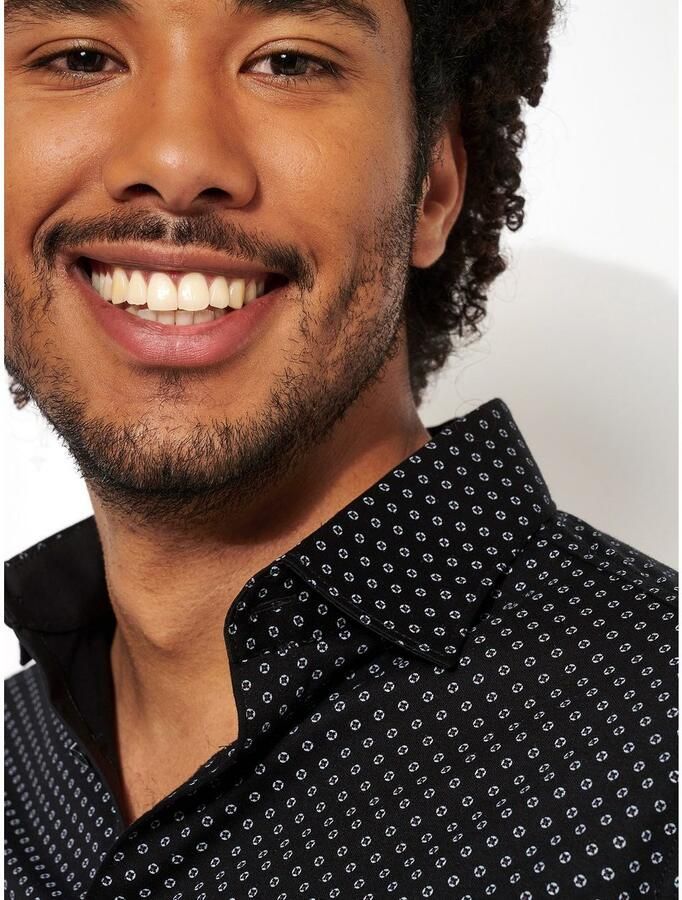 Desoto Businessoverhemd Jersey overhemd Casual Kent lange mouw Flexibele stretch met minimale print Kentkraag