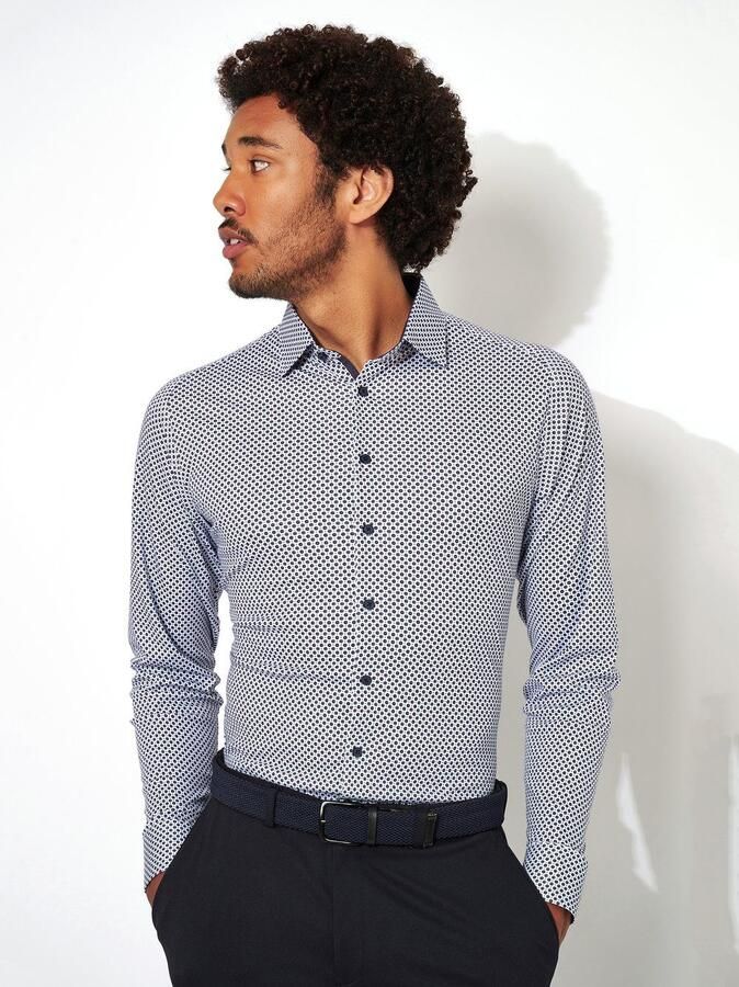 Desoto Businessoverhemd Jersey overhemd Casual Kent lange mouw Flexibele stretch met minimale print Kentkraag - Foto 6