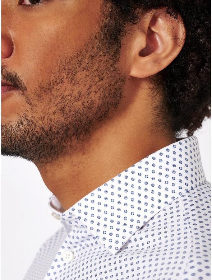 Desoto Businessoverhemd Jersey overhemd Casual Kent lange mouw Flexibele stretch met minimale print Kentkraag