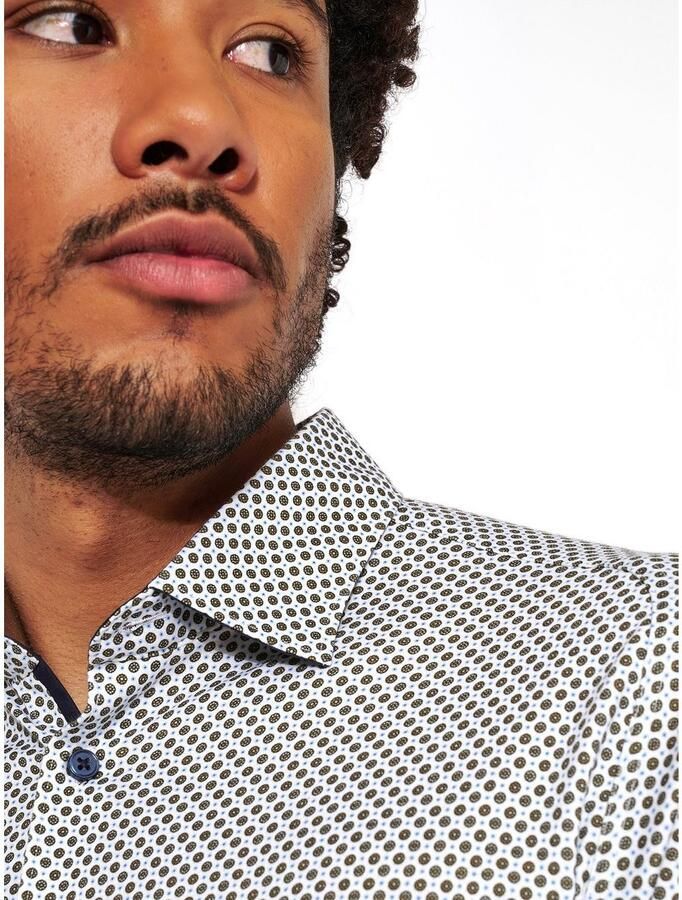Desoto Businessoverhemd Jersey overhemd Casual Kent lange mouw Flexibele stretch met minimale print Kentkraag