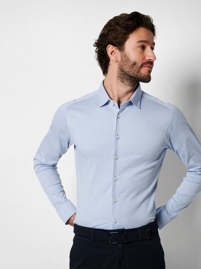 Desoto Overhemd Lange Mouw Overhemd Strijkvrij Kent Melange Lichtblauw - Foto 7