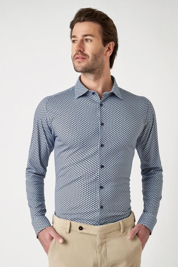 Desoto Overhemd met lange mouwen Jersey overhemd Casual Kent lange mouw Flexibele stretch met modieus allover-print - Foto 6