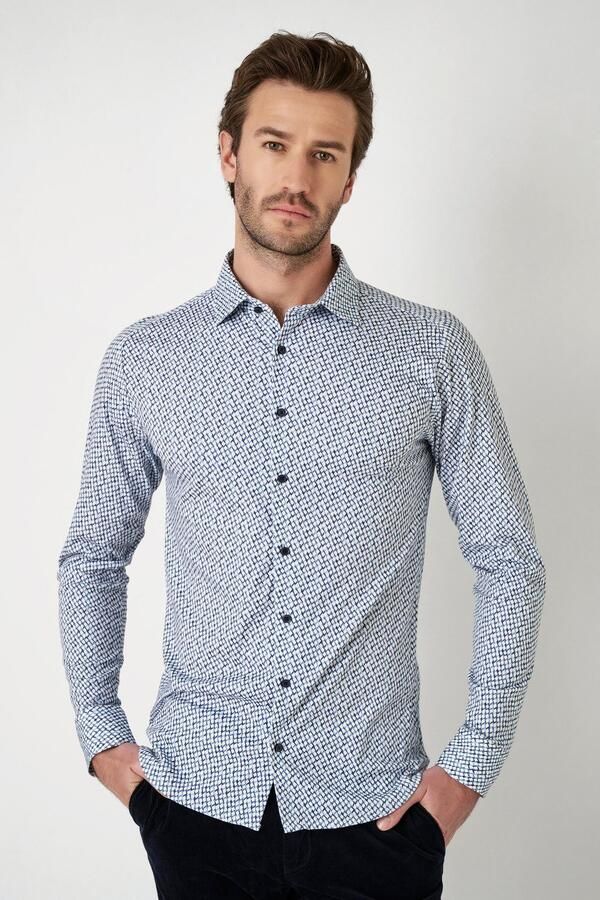 Desoto Overhemd met lange mouwen Jersey overhemd Casual Kent lange mouw Flexibele stretch met modieus allover-print - Foto 6