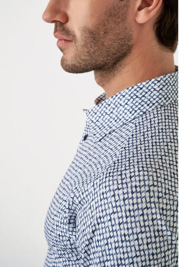 Desoto Overhemd met lange mouwen Jersey overhemd Casual Kent lange mouw Flexibele stretch met modieus allover-print - Foto 3