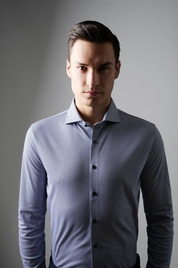 Desoto Overhemd Lange Mouw Essential Overhemd Hai Piqué Pied De Poule Blauw - Foto 7