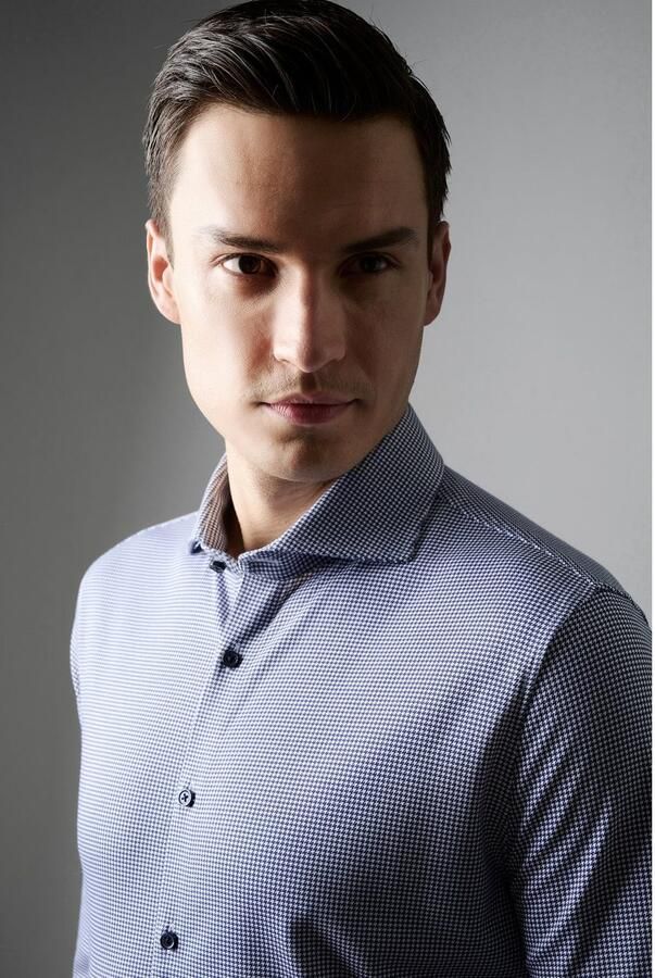 Desoto Overhemd Lange Mouw Essential Overhemd Hai Piqué Pied De Poule Blauw - Foto 5