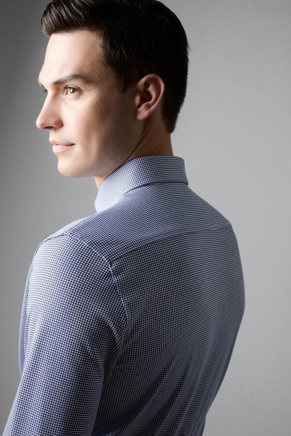 Desoto Overhemd Lange Mouw Essential Overhemd Hai Piqué Pied De Poule Blauw - Foto 6