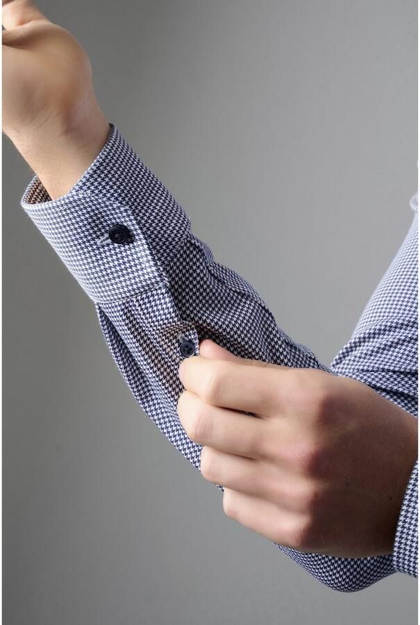 Desoto Overhemd Lange Mouw Essential Overhemd Hai Piqué Pied De Poule Blauw - Foto 4