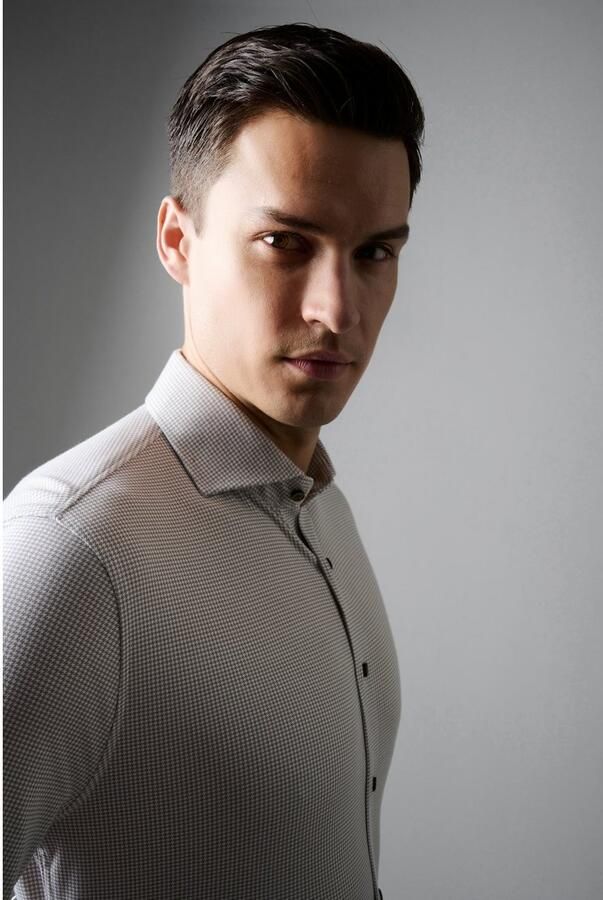 Desoto Overhemd Lange Mouw Essential Overhemd Hai Piqué Pied De Poule Beige - Foto 3