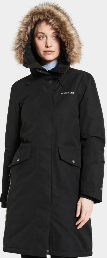 Didriksons Klassieke gewatteerde parka met afneembare bont Black Dames