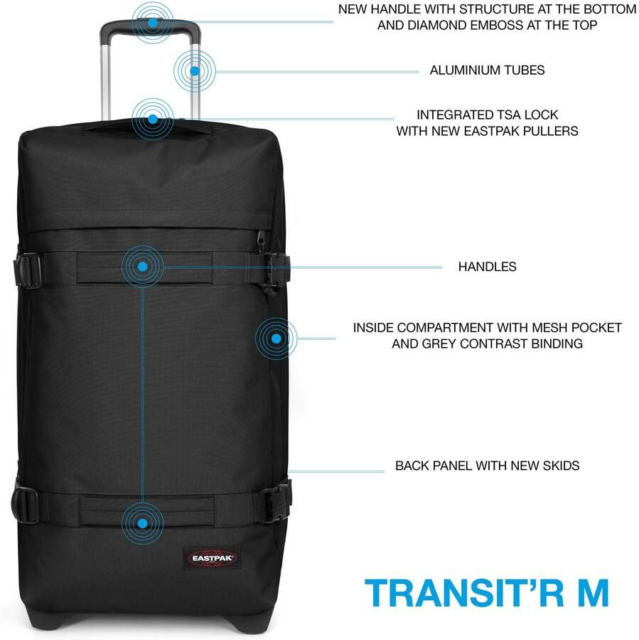 Eastpak Zachte bagage trolley TRANSIT'R M Reisbagage incheckbagage reiskoffer met TSA-slot reistas
