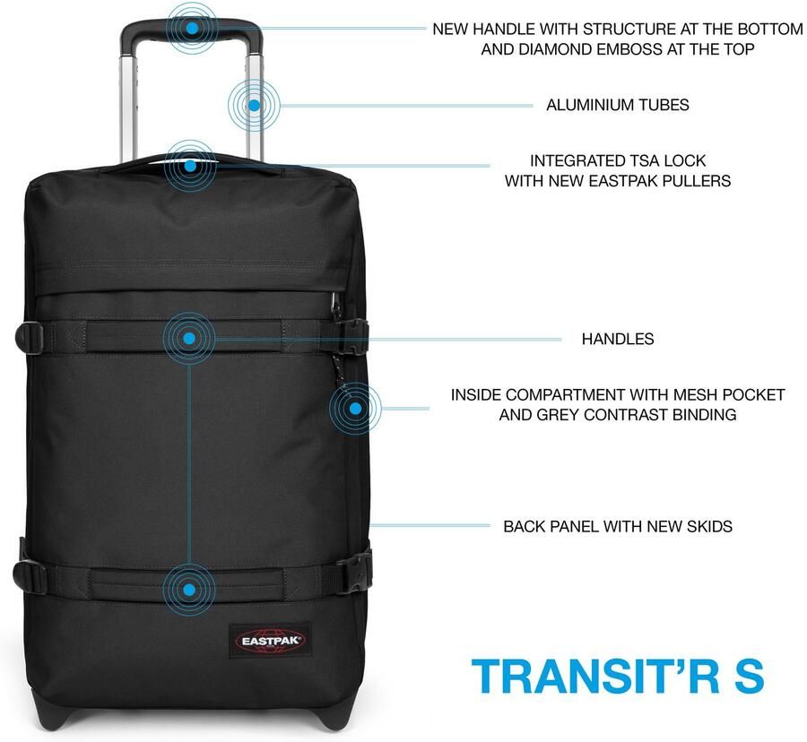 Eastpak Zachte bagage trolley TRANSIT'R S Handbagage-koffer reis bagage koffer met TSA-slot reistas - Foto 4