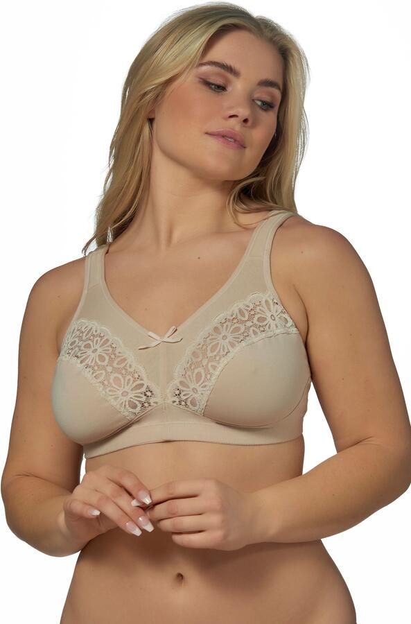 Elbrina Beugelloze-bh met kant met strik brede bandjes zonder beugel katoenmix (1-delig)