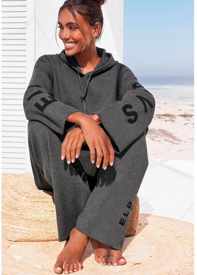 Elbsand Tricotbroek -Loungebroek met wijde pijpen en geborduurd logo loungewear