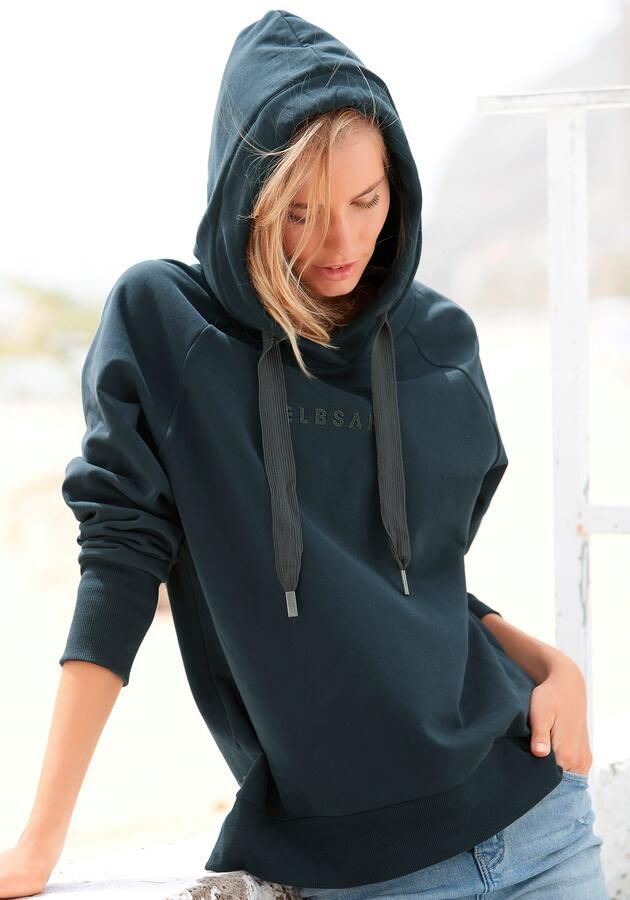 Elbsand Hoodie Svana met logoprint comfortabele hoodie zijslitsen - Foto 5