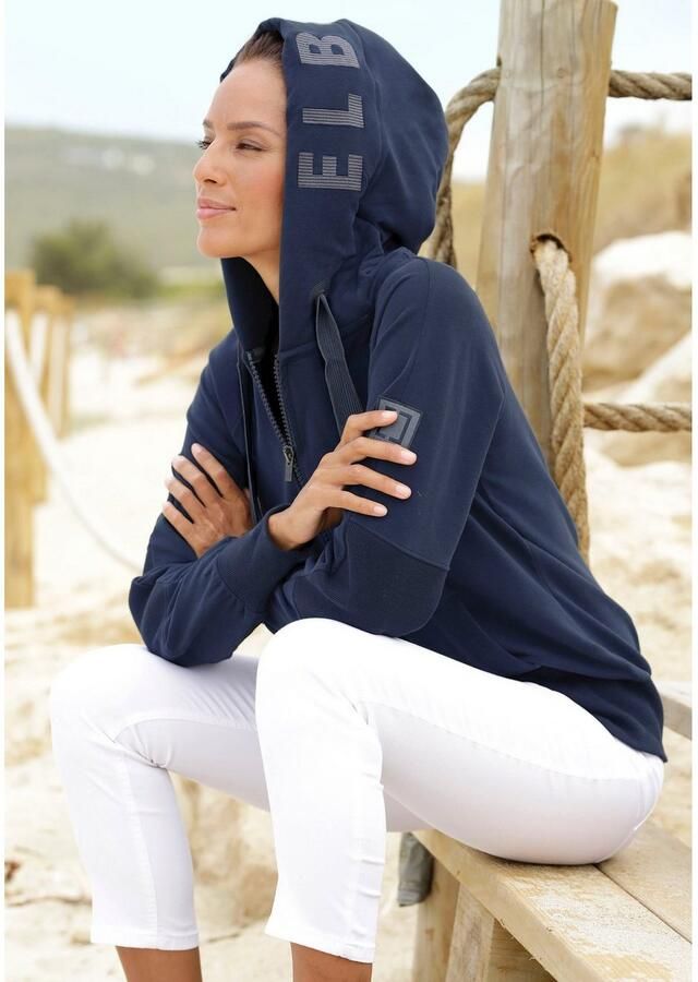 Elbsand Sweatvest met logo-borduurwerk op de capuchon comfortabele vrijetijdjack met zakken - Foto 2