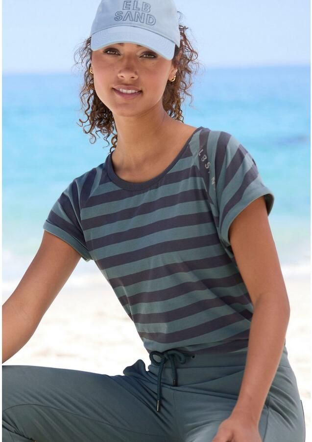 Elbsand T-shirt Calisa met streeppatroon sportief shirt met korte mouwen van katoenmix - Foto 3