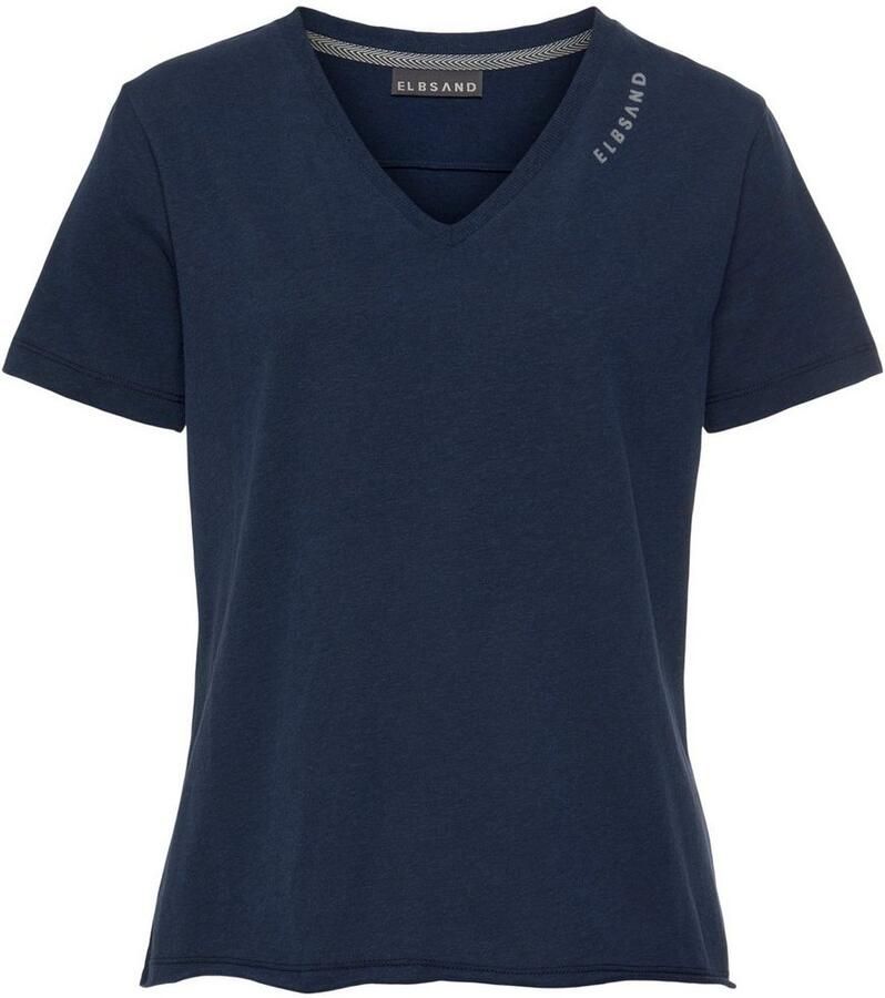 Elbsand T-shirt Talvi met flockprint en v-hals shirt met korte mouwen van katoenmix