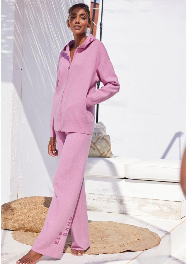 Elbsand Tricotbroek -Loungebroek met wijde pijpen en geborduurd logo loungewear